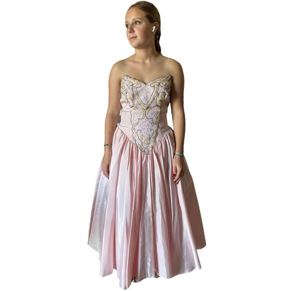 Vintage Zum Zum Pink Strapless sequin beaded Prom Dress size small - Picture 1 of 17